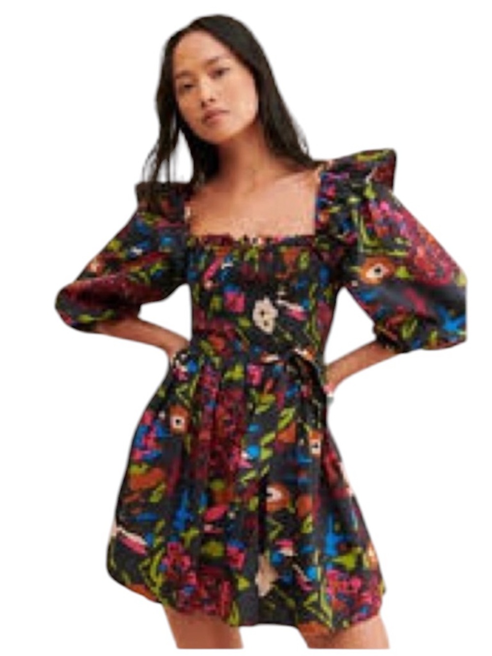 Cleobella Floral Mini Dress in Black with Multicolor Print
